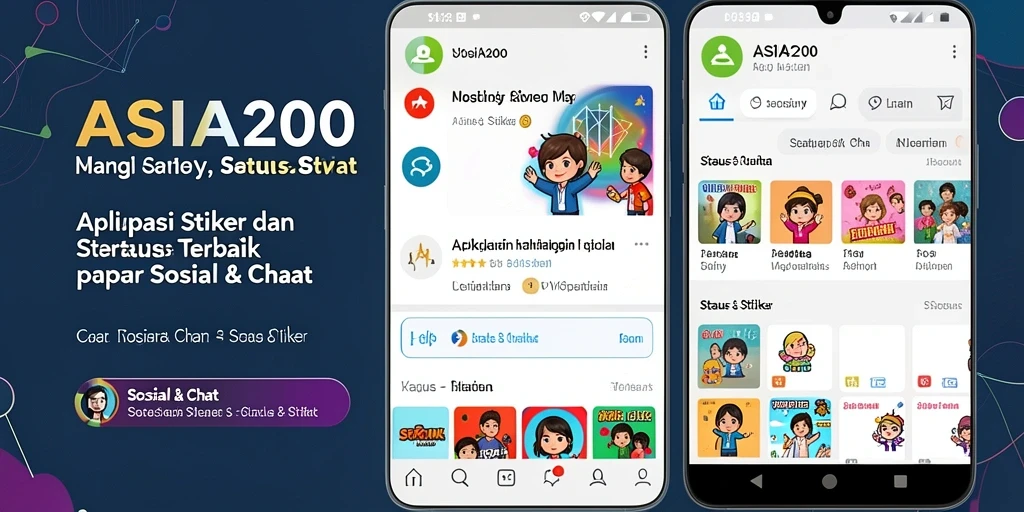 Antarmuka aplikasi ASIA200 dengan berbagai stiker dan status.