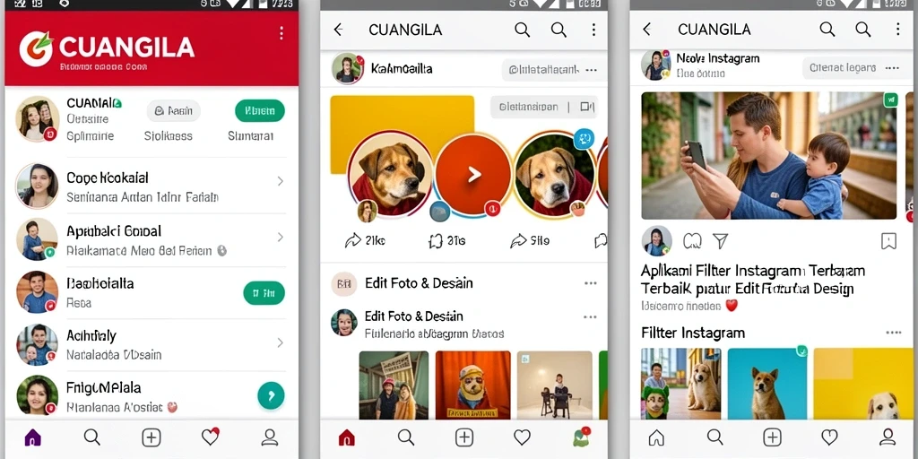 Tampilan antarmuka CUANGILA dengan pilihan filter Instagram yang menarik.
