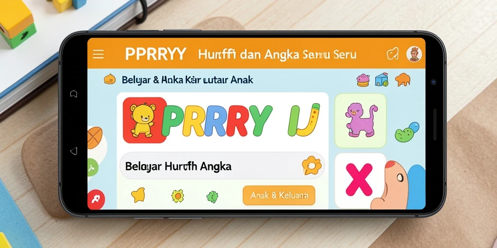 Tampilan antarmuka PPRRYY yang menarik untuk belajar huruf dan angka.