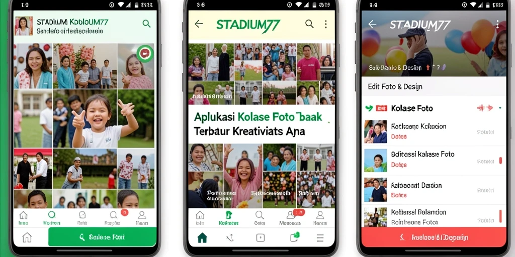 Antarmuka STADIUM77 dengan berbagai opsi kolase foto yang menarik.