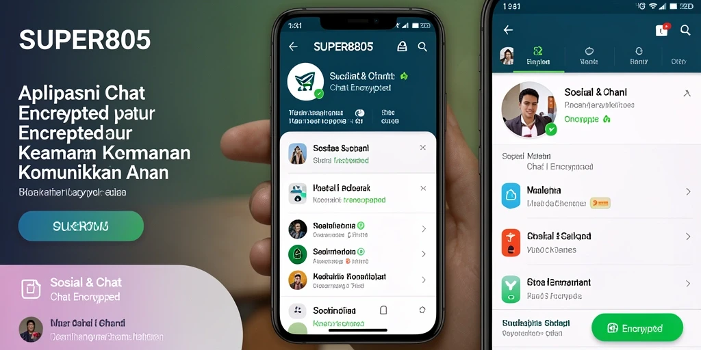 Antarmuka aplikasi SUPER805 dengan fitur Chat Encrypted yang ramah pengguna.